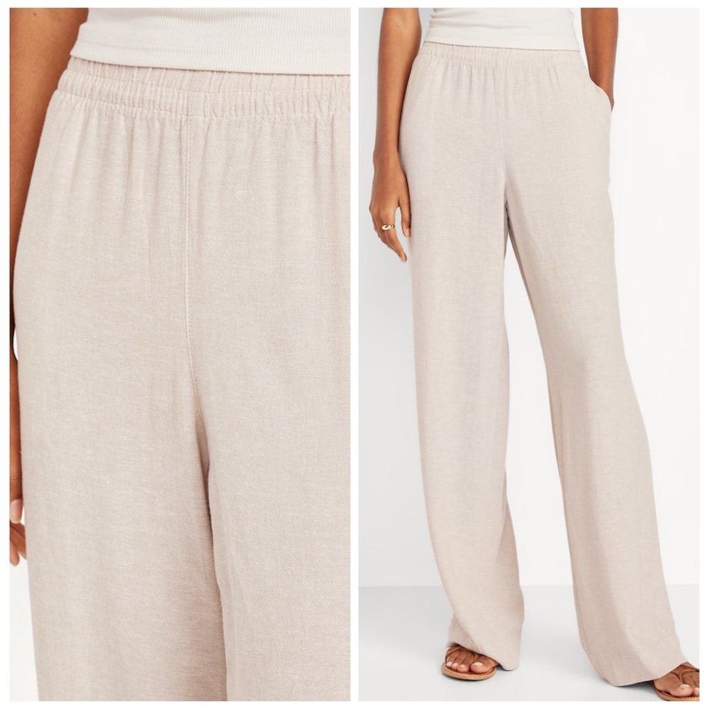 OLD NAVY NWT XL High-Waisted Linen-Blend Wide-Leg Pants in Flax Linen Natural - Picture 10 of 12